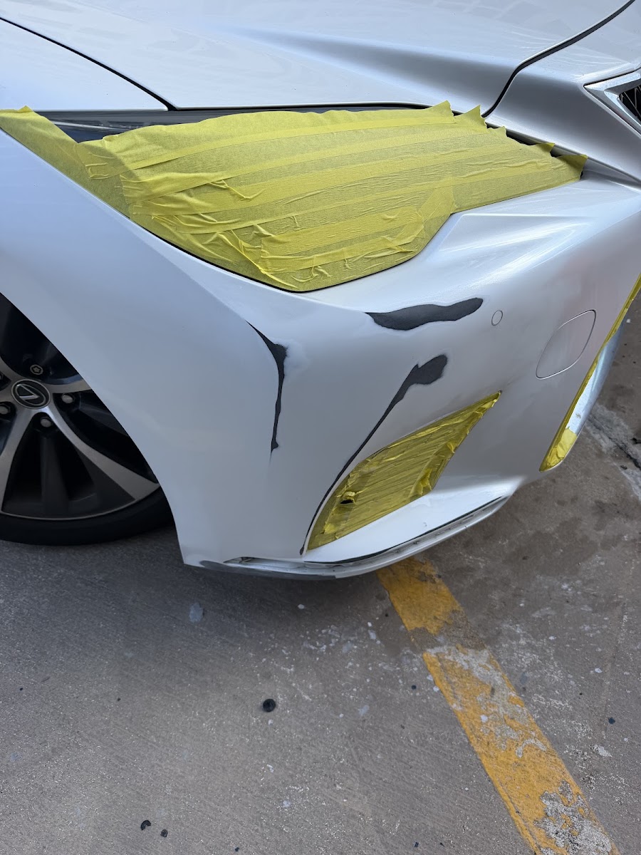 Lexus bumper filler and masking in progress